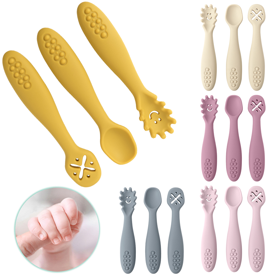 Baby Food Eating - 3PCS Silicone Spoon Fork For Baby