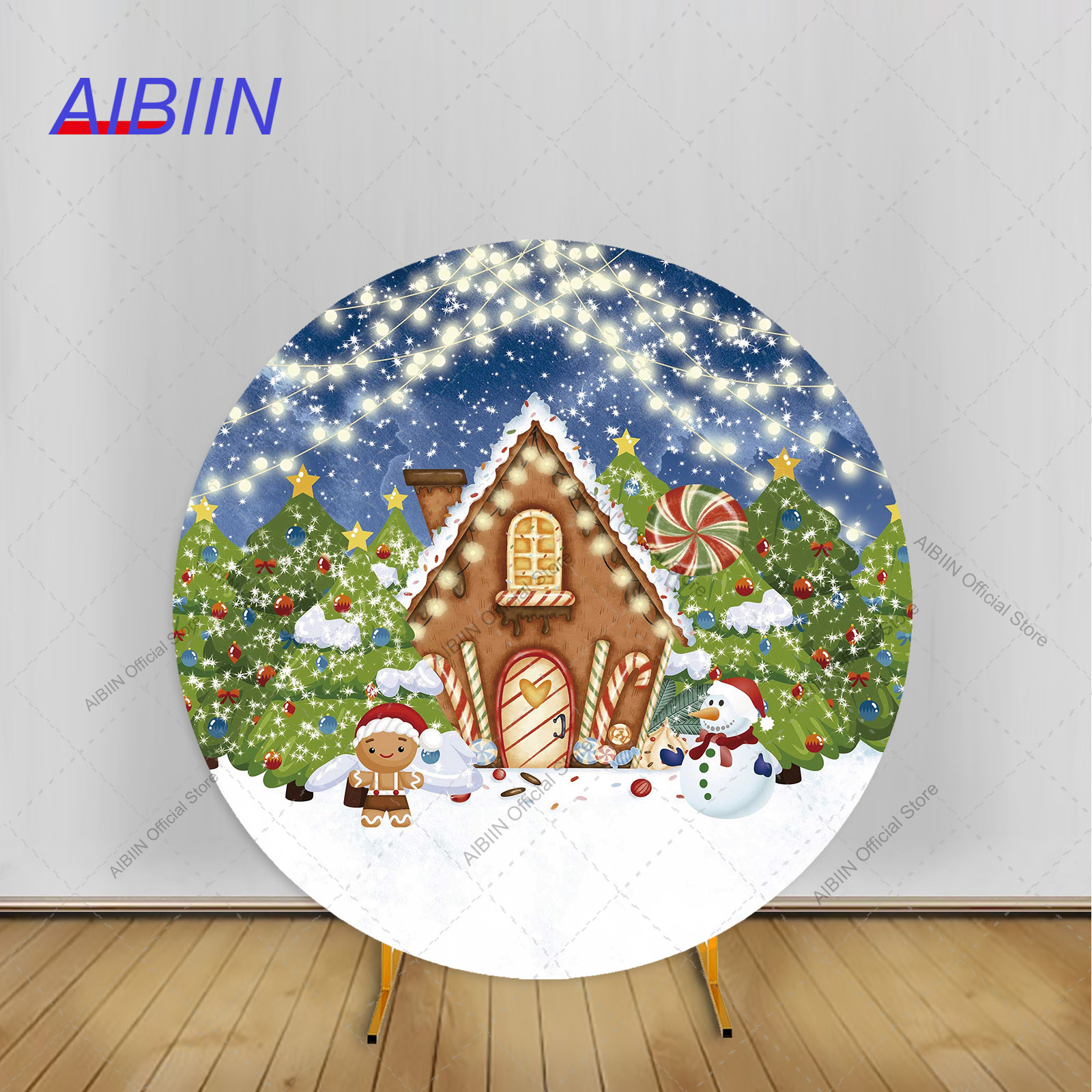 Baby Xmas Food - Christmas Gingerbread House Round Backdrop Cover