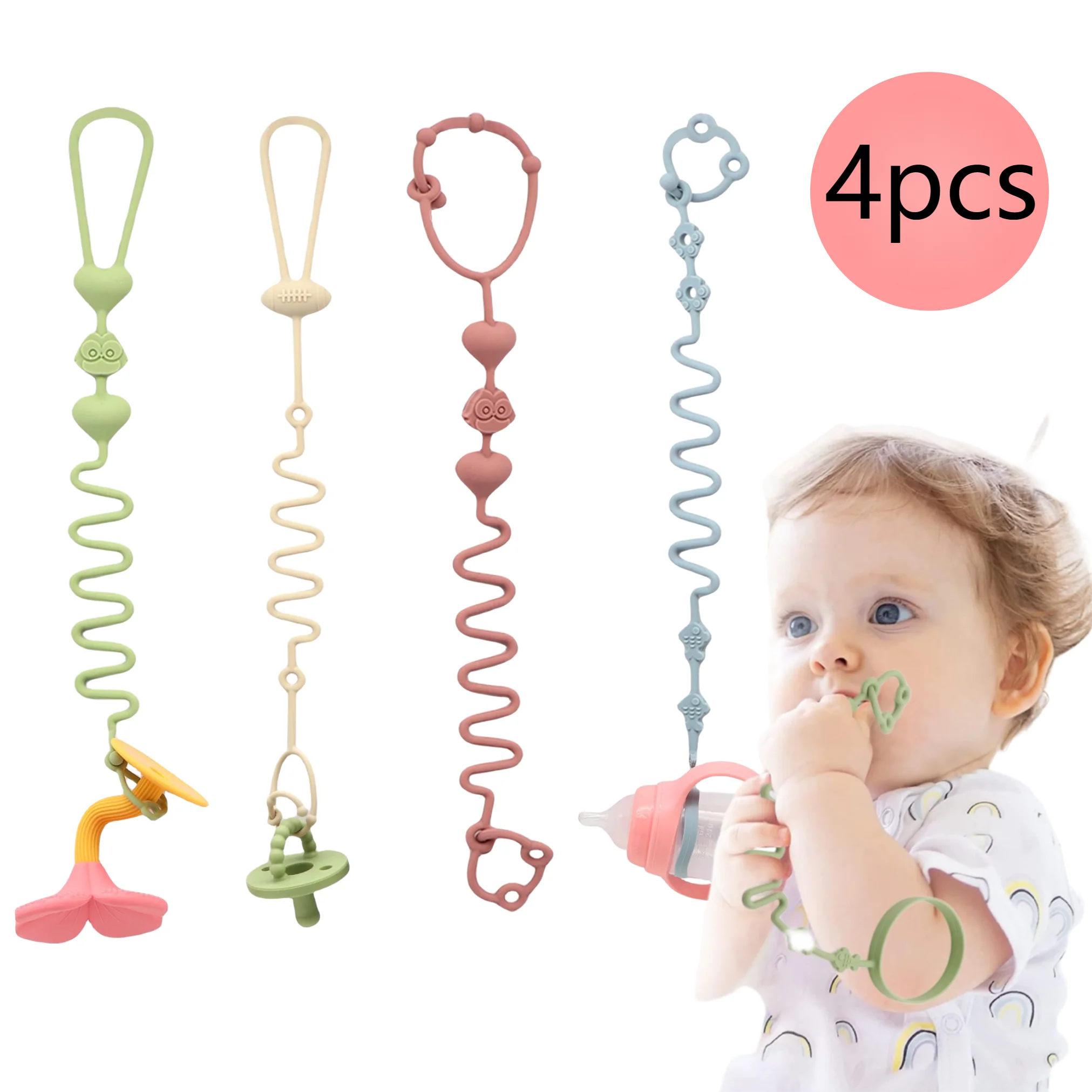 Baby Food Bottle - 4PCS Baby Pacifier Chain with 2